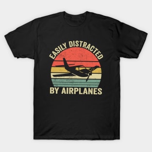 Easily Distracted By Airplanes Lover Pilot T-Shirt